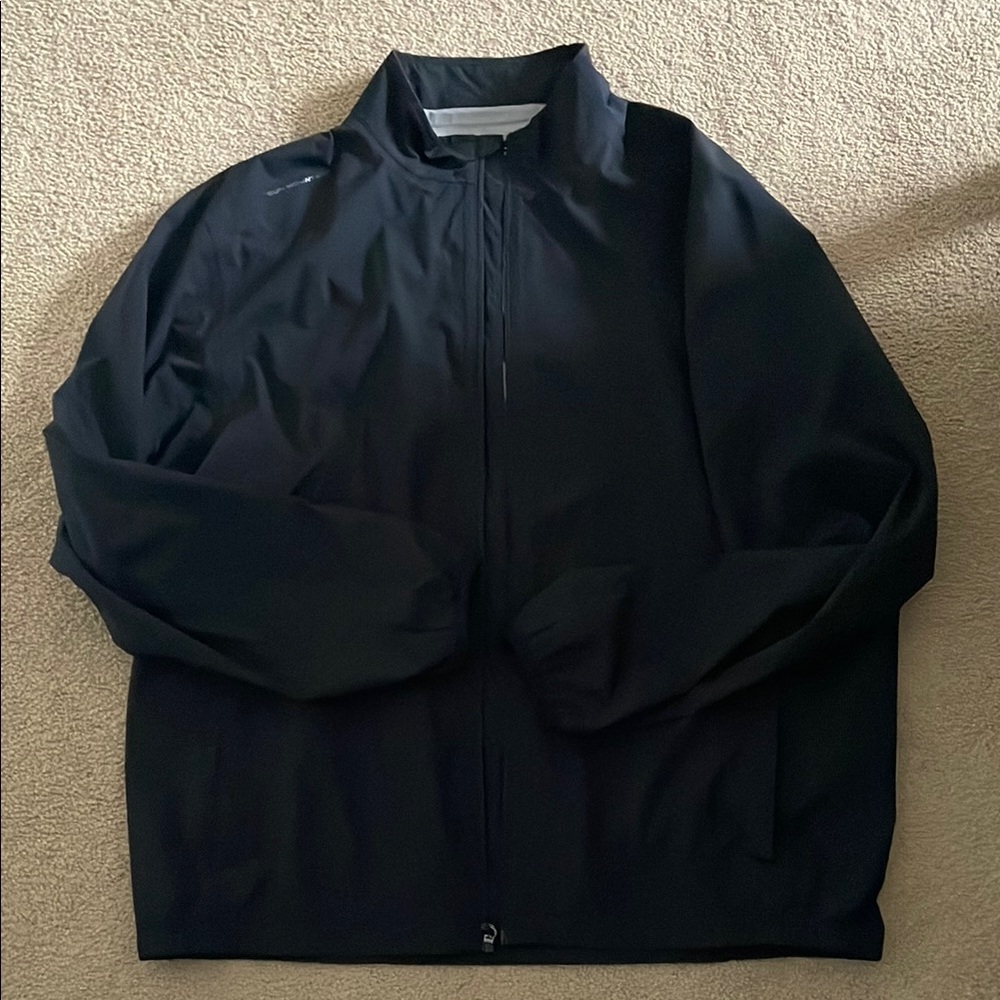 Black Windbreaker with Ribbed Cuffs and Standing Collar XL Mens